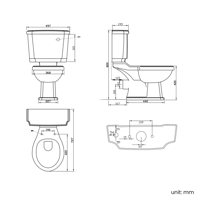 Hudson Traditional Close Coupled Toilet With Cotton White Seat & Pedestal Basin - Single Tap Hole