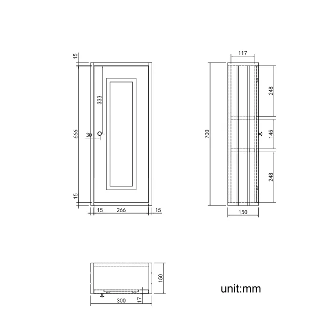 Chalk White Wall Hung Cabinet 700x300mm - Brushed Brass Accents