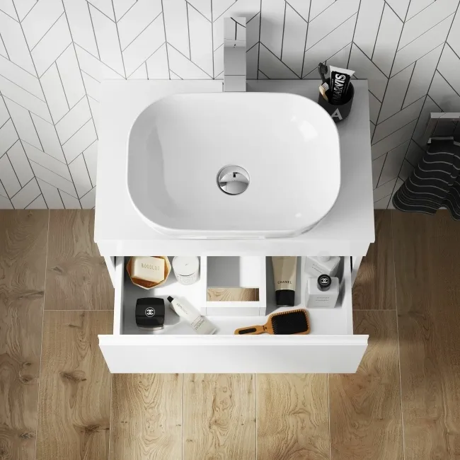 Trent Gloss White Wall Hung Drawer 600mm - Excludes Counter Top Basin
