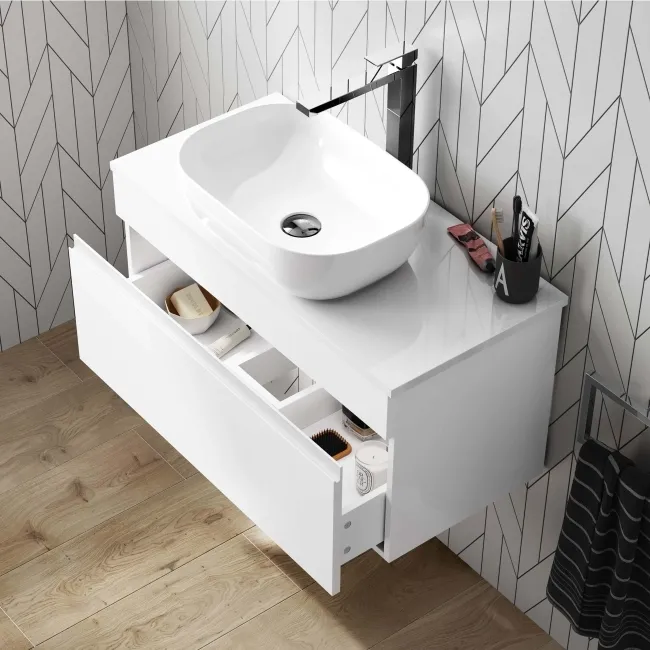 Trent Gloss White Wall Hung Drawer 800mm - Excludes Counter Top Basin