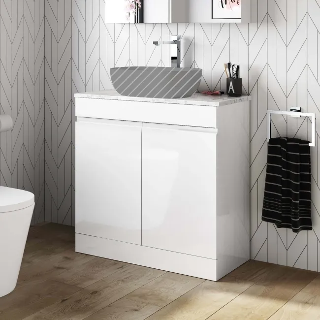 Trent Gloss White Cabinet with Marble Top 800mm - Excludes Counter Top Basin
