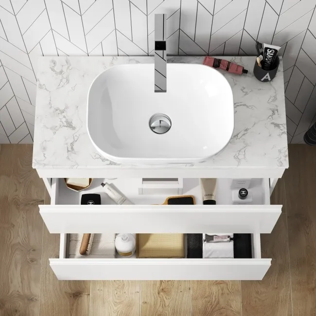 Trent Gloss White Drawer with Marble Top 800mm - Excludes Counter Top Basin