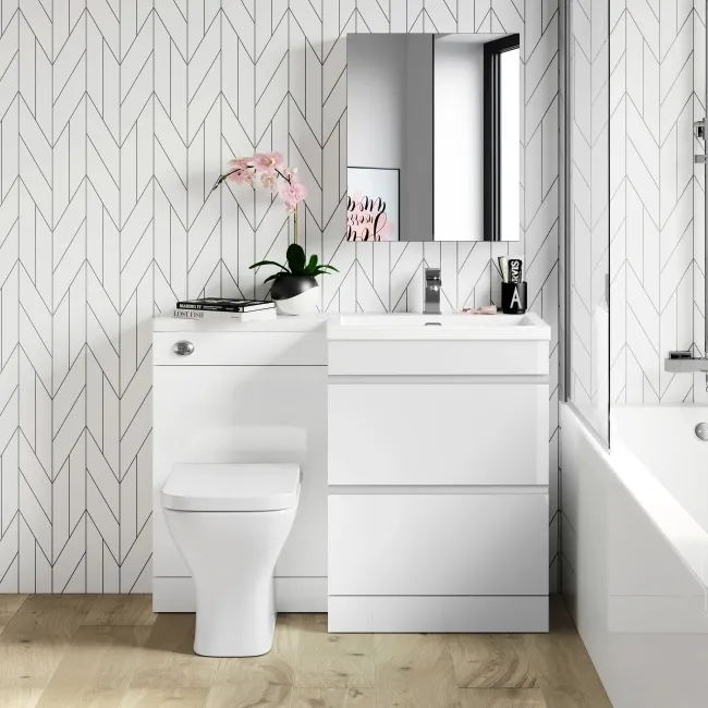 Trent Gloss White Combination Basin Drawer and Atlanta Toilet 1100mm - Right Handed