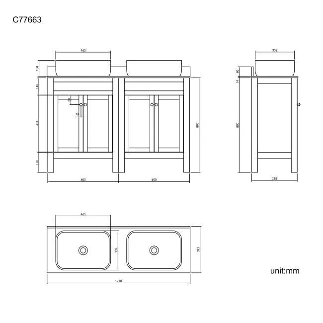 Bermuda Graphite Grey Vanity with Marble Top & Curved Counter Top Basin 1200mm
