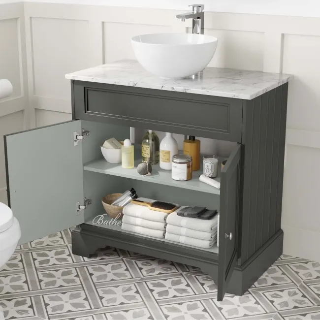 Lucia Graphite Grey Vanity with Marble Top & Round Counter Top Basin 840mm