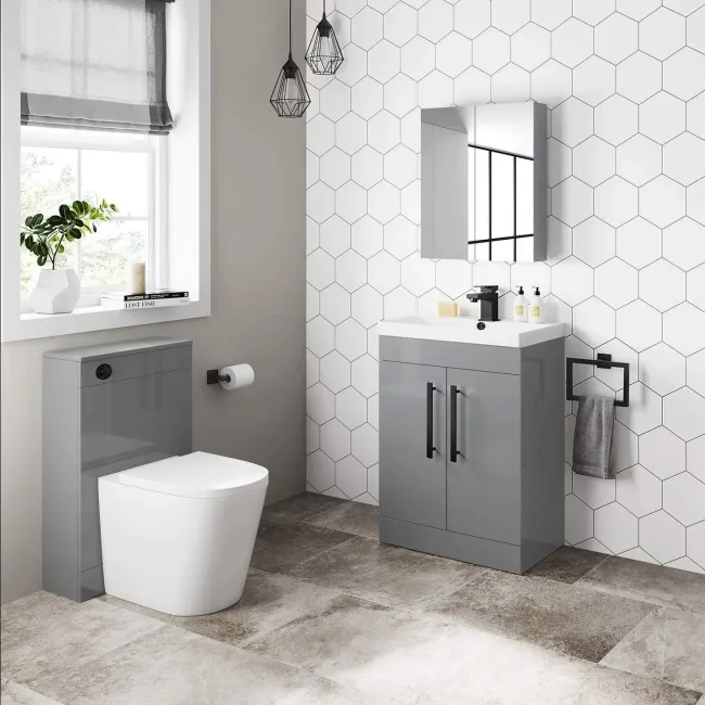Avon Stone Grey Basin Vanity 600mm - Black Accents