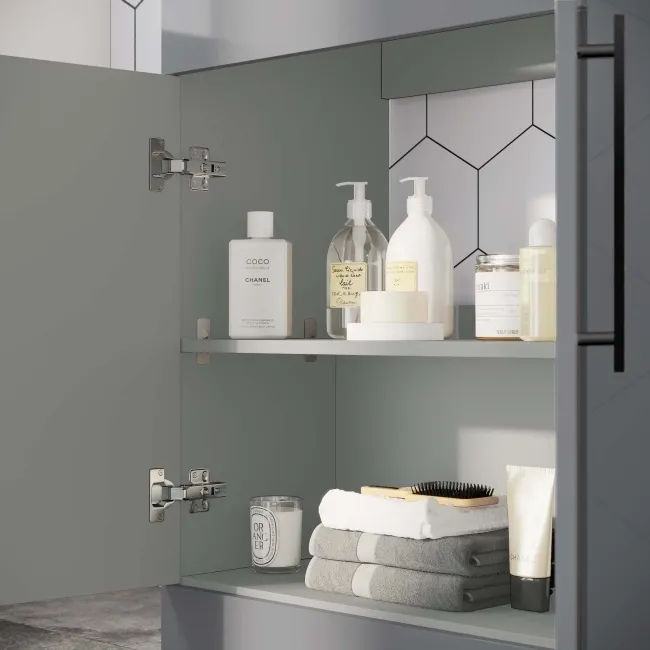 Avon Stone Grey Vanity with Curved Counter Top Basin 600mm - Black Accents