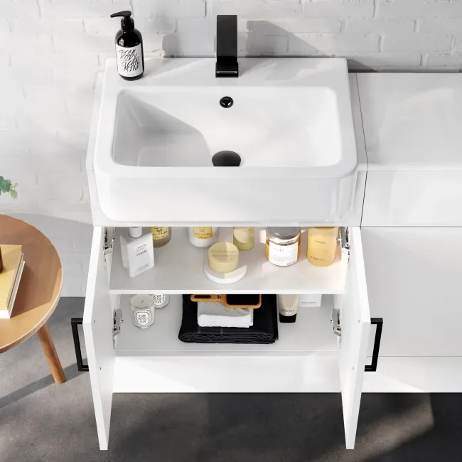 Harper Gloss White Combination Vanity Basin and Aruba Toilet 1200mm - Black Accents