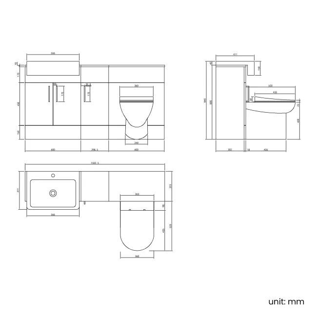 Harper Gloss White Combination Vanity Basin and Aruba Toilet 1500mm - Black Accents