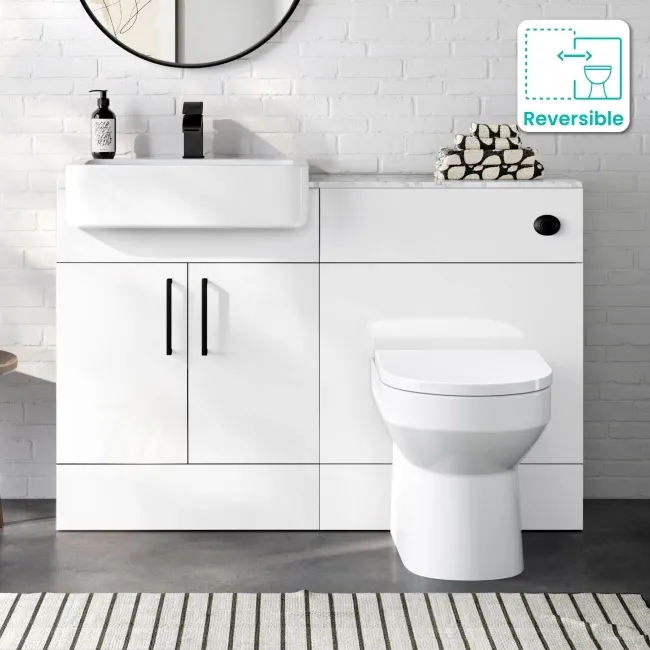 Harper Gloss White Combination Vanity Basin with Marble Top & Miami Toilet 1200mm - Black Accents