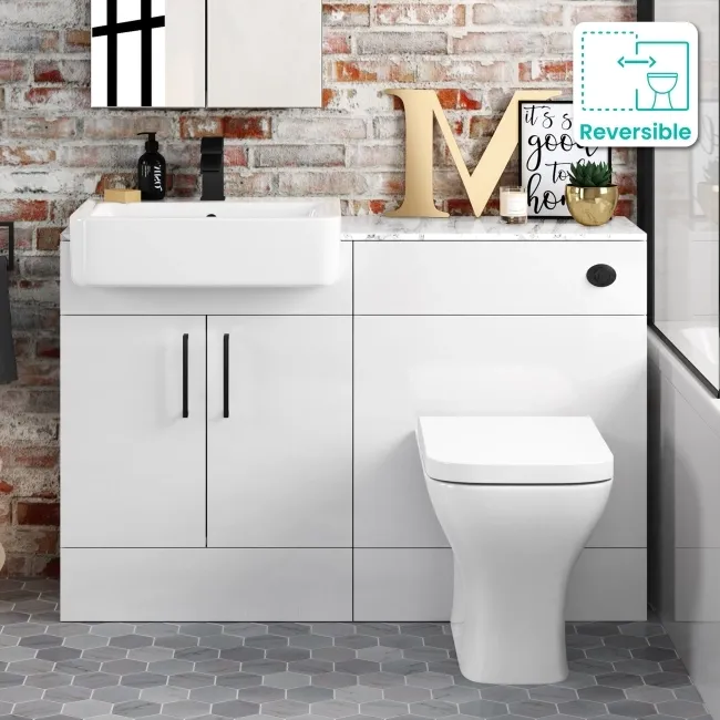 Harper Gloss White Combination Vanity Basin with Marble Top & Atlanta Toilet 1200mm - Black Accents