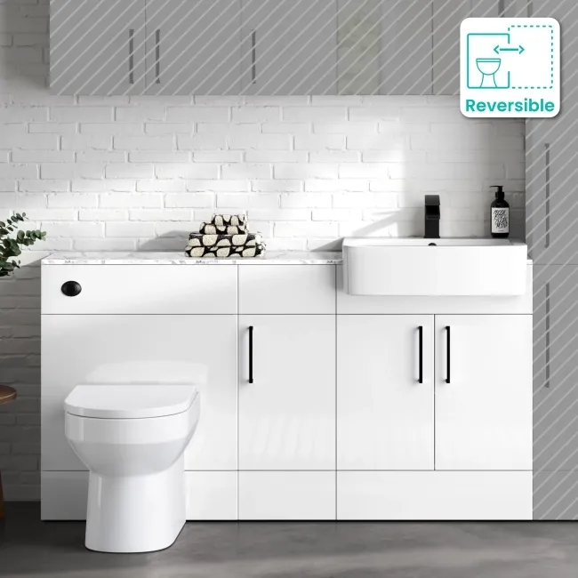Harper Gloss White Combination Vanity Basin with Marble Top & Miami Toilet 1500mm - Black Accents
