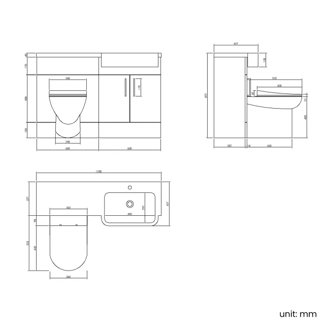 Harper Stone Grey Combination Vanity Basin and Aruba Toilet 1200mm - Black Accents - Right Handed