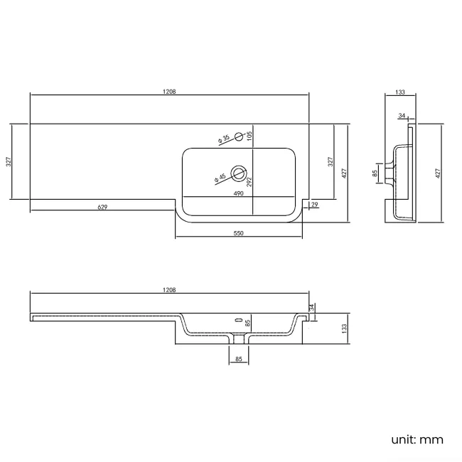 Harper Stone Grey Combination Vanity Basin and Aruba Toilet 1200mm - Black Accents - Right Handed