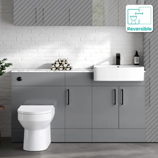 Harper Stone Grey Combination Vanity Basin with Marble Top & Miami Toilet 1500mm - Black Accents