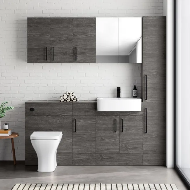 Harper Charcoal Elm Combination Vanity Basin and Atlanta Toilet 1500mm - Black Accents