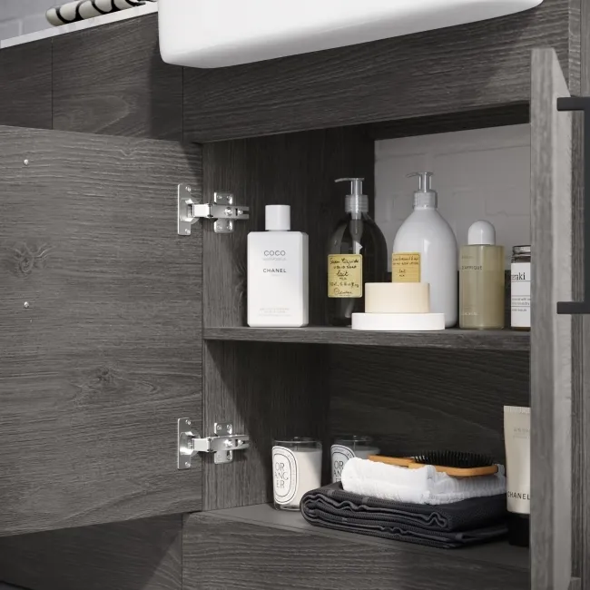 Harper Charcoal Elm Combination Vanity Basin with Marble Top 1500mm - Black Accents