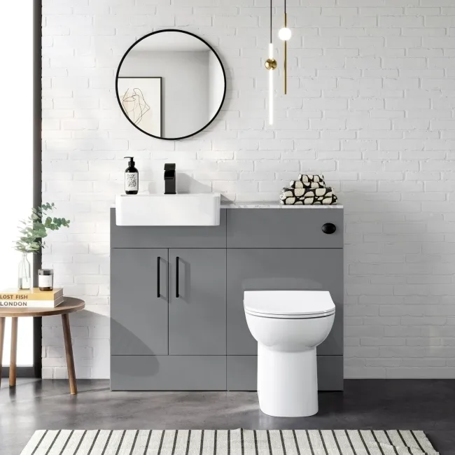 Harper Stone Grey Combination Vanity Basin with Marble Top & Aruba Toilet 1000mm - Black Accents