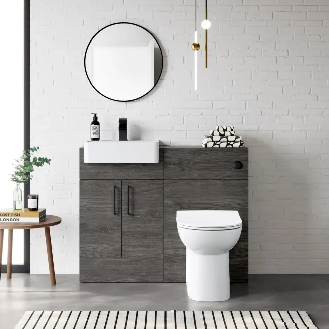 Harper Charcoal Elm Combination Vanity Basin & Aruba Toilet 1000mm - Black Accents