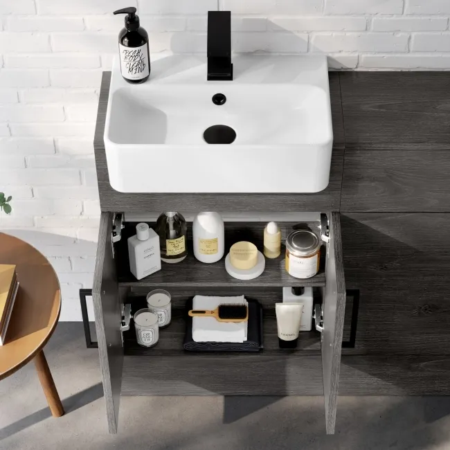 Harper Charcoal Elm Combination Vanity Basin & Aruba Toilet 1000mm - Black Accents