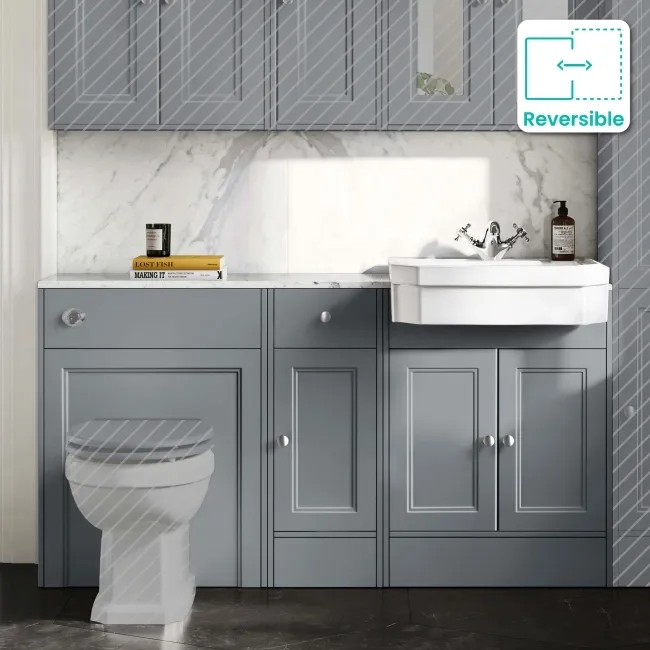 Monaco Dove Grey Combination Vanity Traditional Basin with Marble Top 1500mm (Excludes Pan & Cistern)