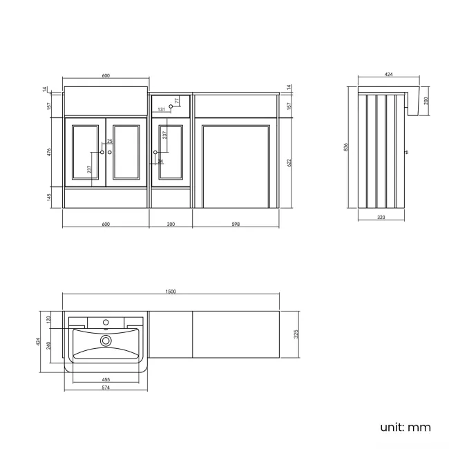Monaco Dove Grey Combination Vanity Traditional Basin with Marble Top 1500mm (Excludes Pan & Cistern)