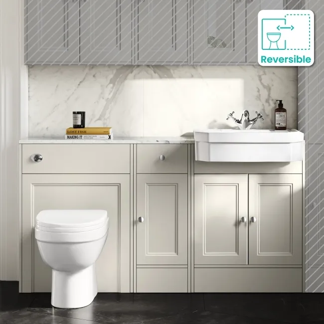 Monaco Chalk White Combination Vanity Traditional Basin with Marble Top and Seattle Toilet 1500mm