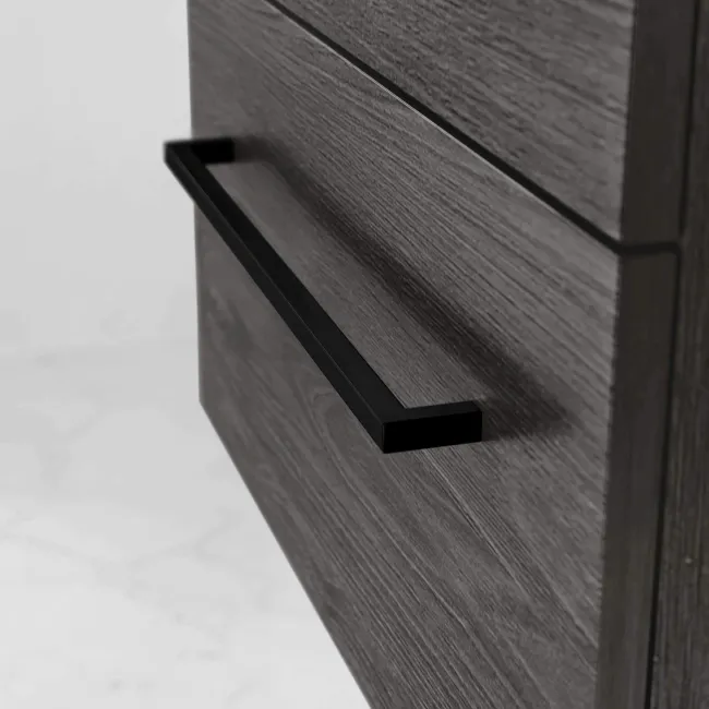 Elba Charcoal Elm Double Wall Hung Drawer Vanity with Marble Top & Oval Counter Top Basin 1200mm - Black Accents