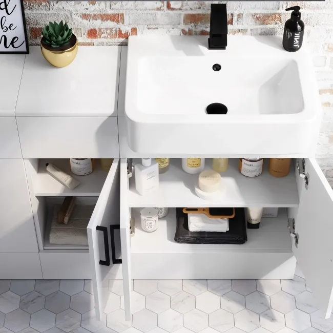 Harper Gloss White Combination Vanity Basin and Boston Toilet 1500mm - Black Accents