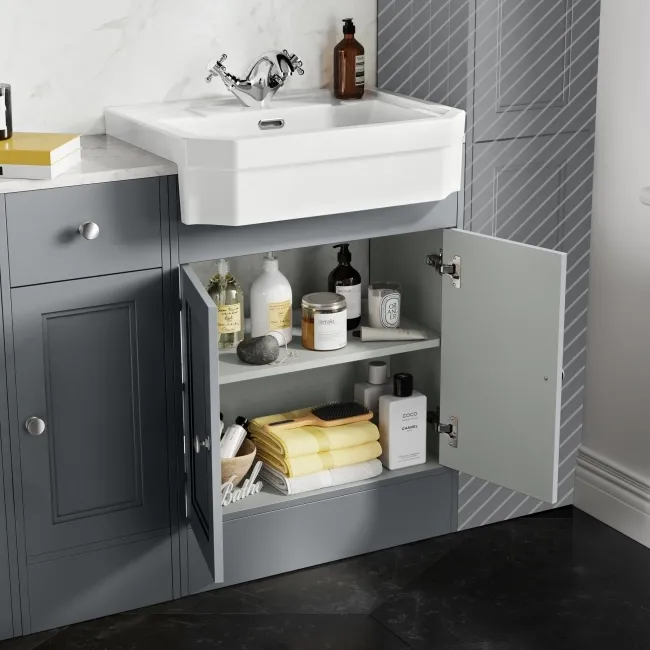 Monaco Dove Grey Combination Vanity Traditional Basin with Marble Top and Boston Toilet 1500mm
