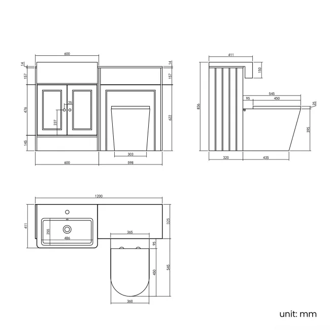 Monaco Chalk White Combination Vanity Basin with Marble Top & Boston Toilet 1200mm