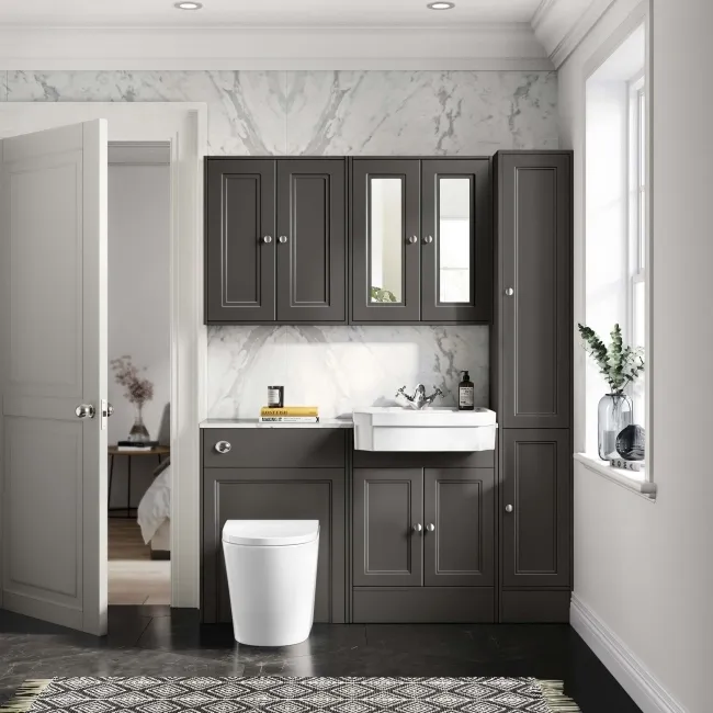 Monaco Graphite Grey Combination Vanity Traditional Basin with Marble Top & Boston Toilet 1200mm