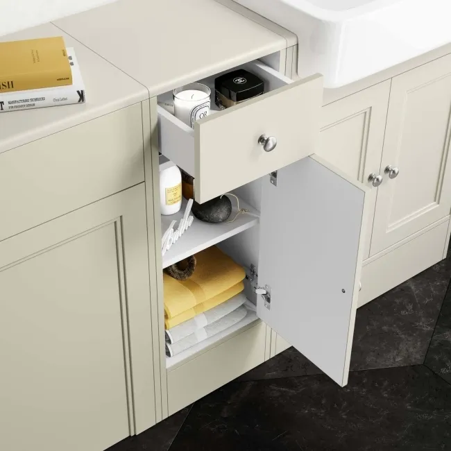 Monaco Chalk White Combination Vanity Basin and Hudson Toilet with Wooden Seat 1500mm