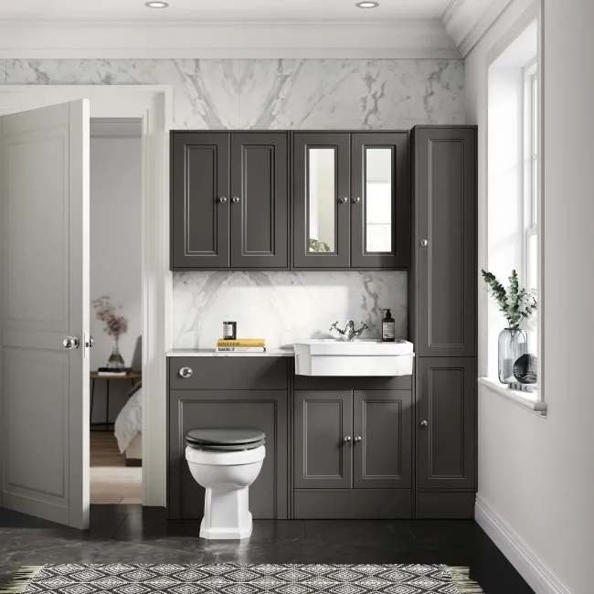 Monaco Graphite Grey Combination Vanity Traditional Basin with Marble Top & Hudson Toilet with Wooden Seat 1200mm