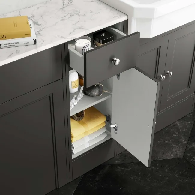 Monaco Graphite Grey Combination Vanity Traditional Basin with Marble Top & Hudson Toilet with Wooden Seat 1500mm