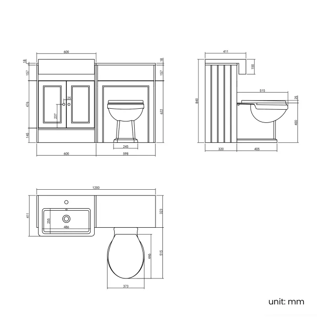 Monaco Inky Blue Combination Vanity Basin and Hudson Toilet with Wooden Seat 1200mm