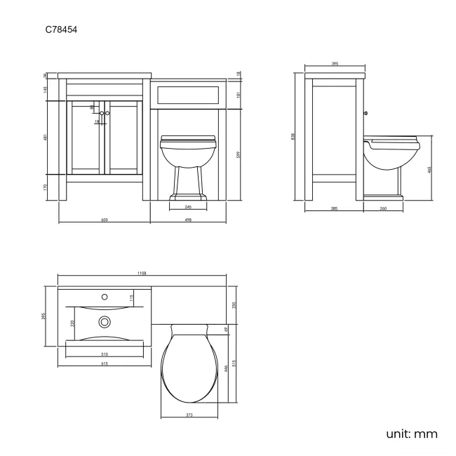 Bermuda Inky Blue Combination Vanity Basin and Hudson Toilet with Wooden Seat 1100mm