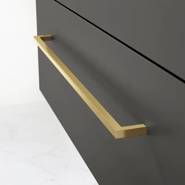 Elba Graphite Grey Wall Hung Basin Drawer Vanity 800mm - Brushed Brass Accents