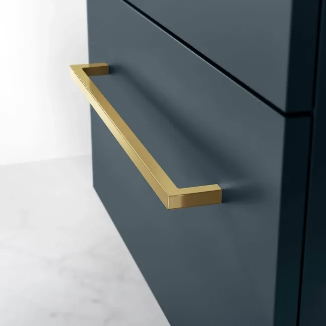 Elba Inky Blue Wall Hung Drawer with Marble Top 1200mm Excludes Basins - Brushed Brass Accents
