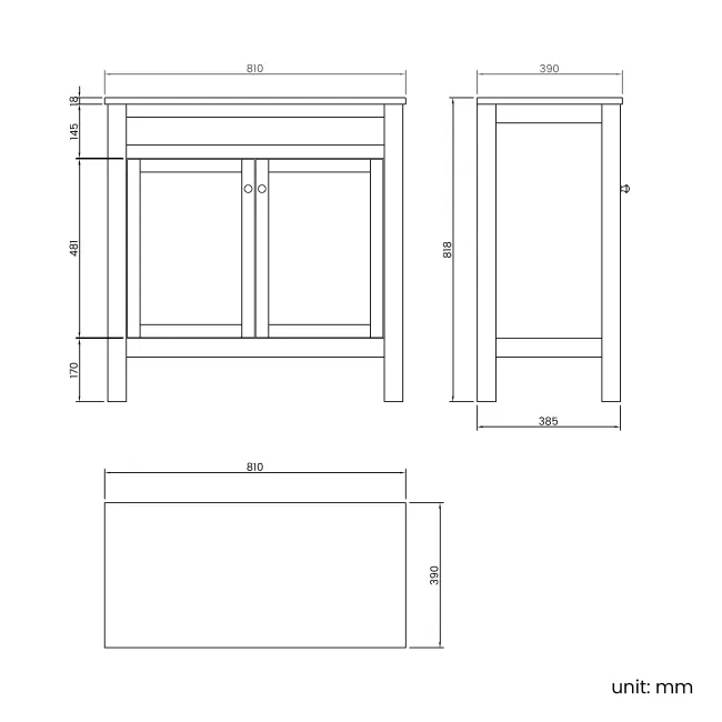 Bermuda Dove Grey Cabinet 800mm Excludes Counter Top Basin - Brushed Brass Accents