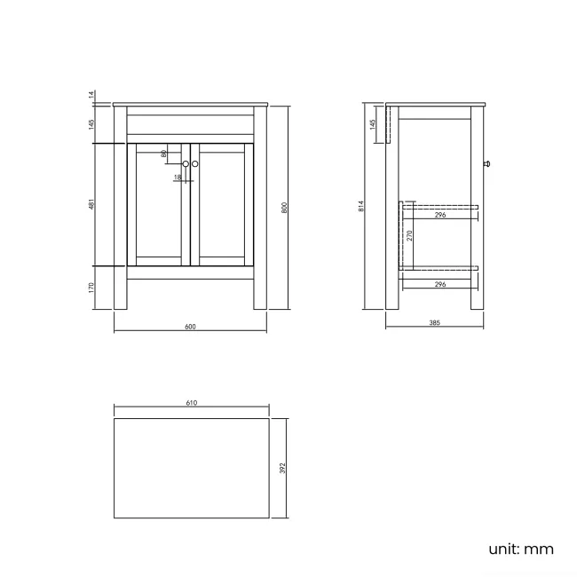 Bermuda Dove Grey Cabinet with Marble Top 600mm Excludes Counter Top Basin - Brushed Brass Accents
