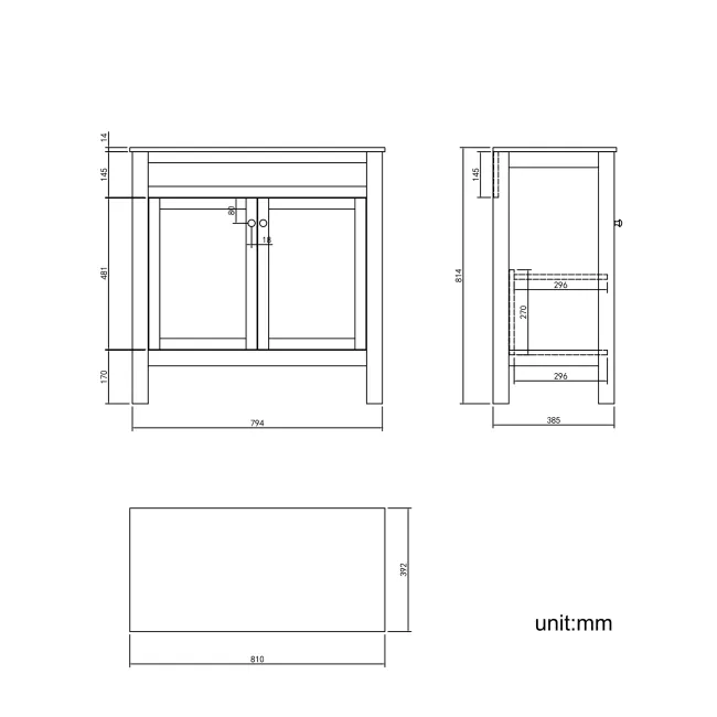Bermuda Graphite Grey Cabinet with Marble Top 800mm Excludes Counter Top Basin - Brushed Brass Accents