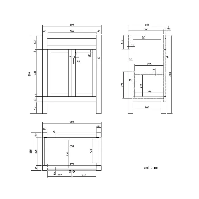 Bermuda Inky Blue Cabinet with Marble Top 600mm Excludes Counter Top Basin - Brushed Brass Accents