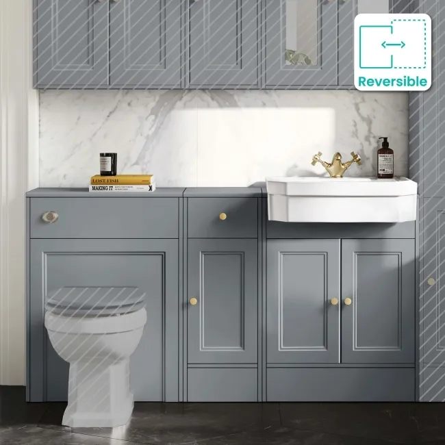 Monaco Dove Grey Combination Vanity Traditional Basin 1500mm (Excludes Pan & Cistern) - Brushed Brass Accents