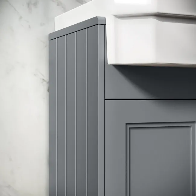 Monaco Dove Grey Combination Vanity Traditional Basin 1500mm (Excludes Pan & Cistern) - Brushed Brass Accents