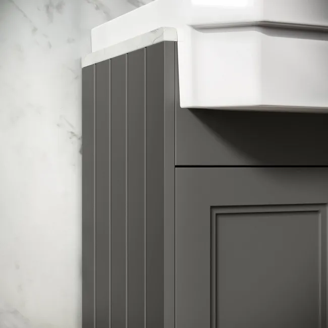 Monaco Graphite Grey Combination Vanity Traditional Basin with Marble Top 1500mm (Excludes Pan & Cistern) - Brushed Brass Accents