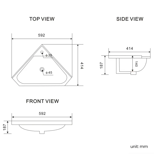 Lucia Graphite Grey Corner Basin Vanity 400mm - Brushed Brass Accents