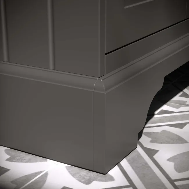 Lucia Graphite Grey Vanity with Oak Effect Top & Round Counter Top Basin 640mm - Brushed Brass Accents
