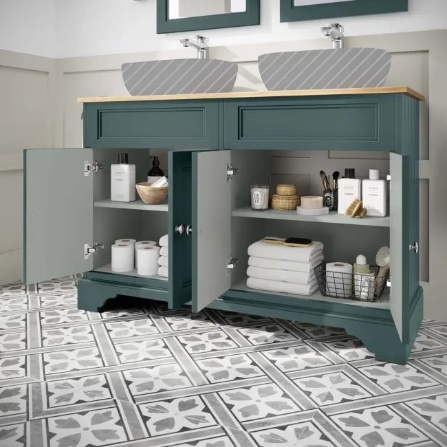 Lucia Midnight Green Cabinet with Oak Effect Top 1200mm - Excludes Counter Top Basins