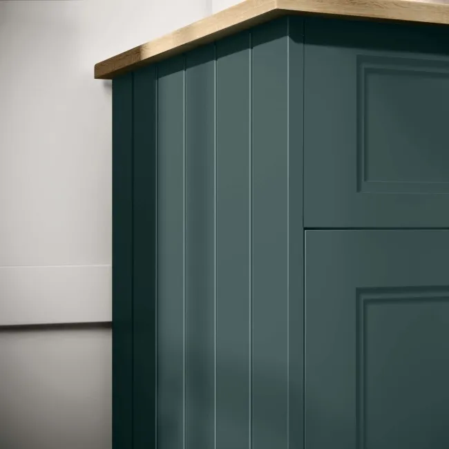 Lucia Midnight Green Double Vanity with Oak Effect Top & Curved Counter Top Basin 1200mm - Brushed Brass Accents